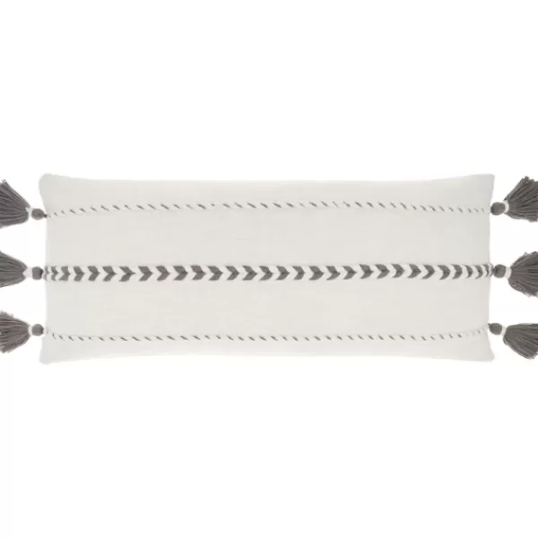 Pillows-Kirkland's Home White And Gray Braided Stripe Lumbar Pillow White/Gray