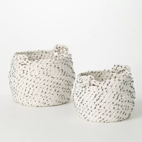 Baskets & Boxes-Kirkland's Home White And Gray Dotted Woven Baskets, Set Of 2 White/Gray