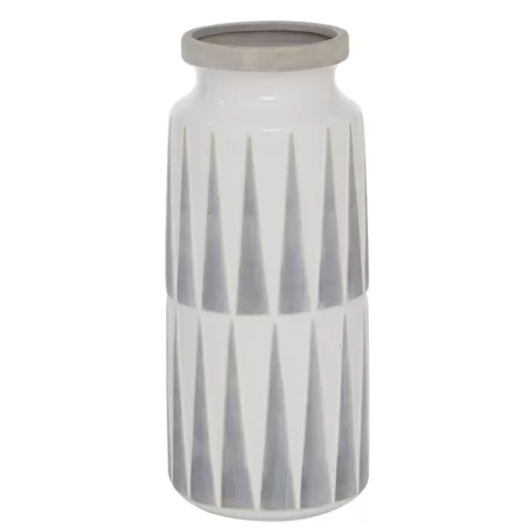 Vases-Kirkland's Home White And Gray Geometric Triangle Vase, 13 In. White/Gray