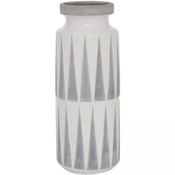 Vases-Kirkland's Home White And Gray Geometric Triangle Vase, 17 In. White/Gray