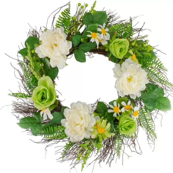 Wreaths-Kirkland's Home White And Green Mixed Floral Spring Wreath White/Green