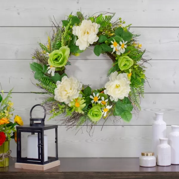 Wreaths-Kirkland's Home White And Green Mixed Floral Spring Wreath White/Green