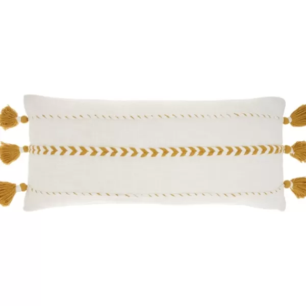 Pillows-Kirkland's Home White And Mustard Braided Stripe Lumbar Pillow White/Yellow