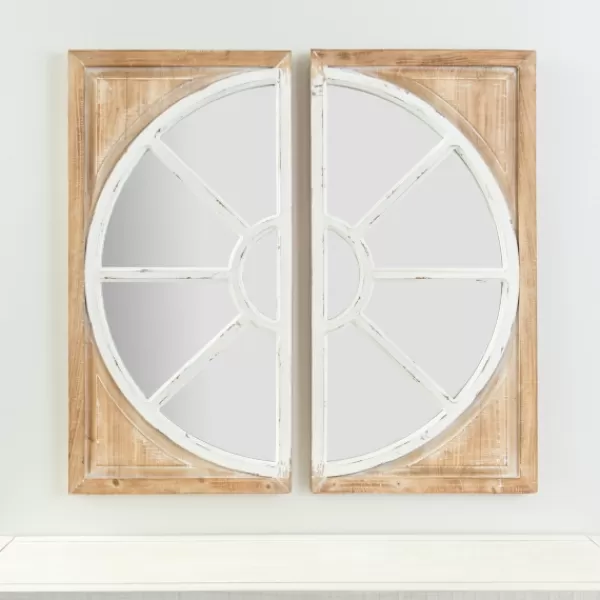 Decorative Mirrors-Kirkland's Home White And Natural Wood Wall Mirrors, Set Of 2