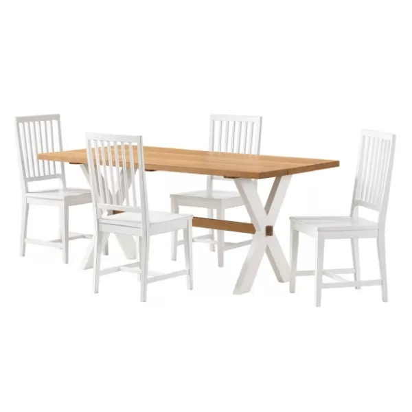 Dining Sets-Kirkland's Home White And Natural Wood X-Frame 5-Pc. Dining Set White/Tan