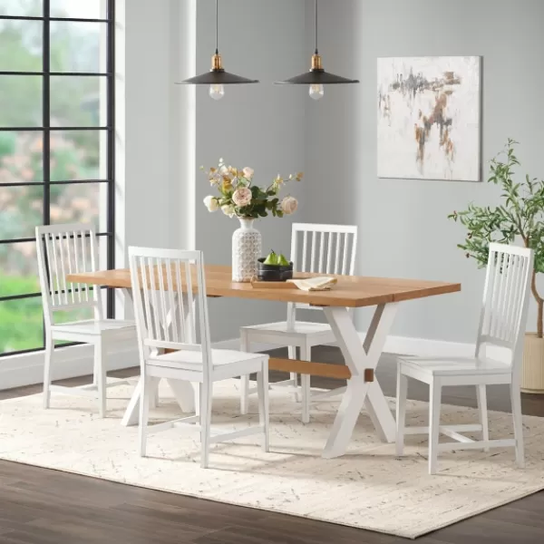 Dining Sets-Kirkland's Home White And Natural Wood X-Frame 5-Pc. Dining Set White/Tan