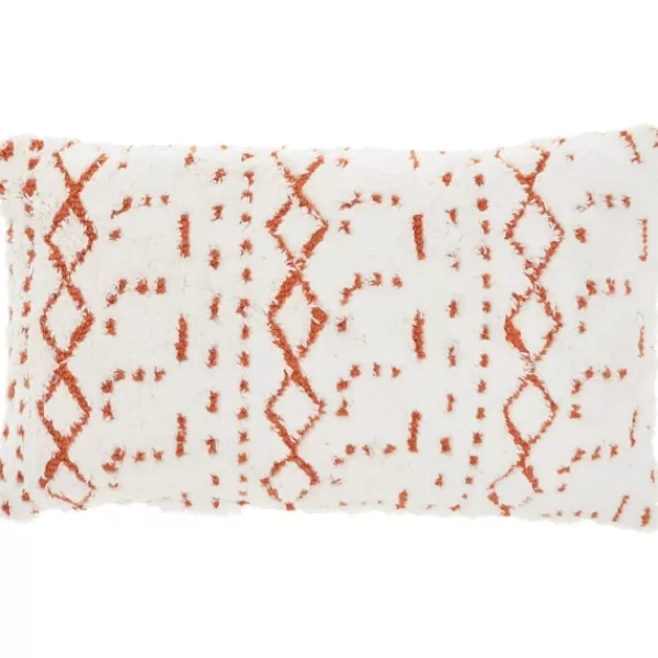 Pillows-Kirkland's Home White And Orange Tufted Geo Lumbar Pillow White/Orange