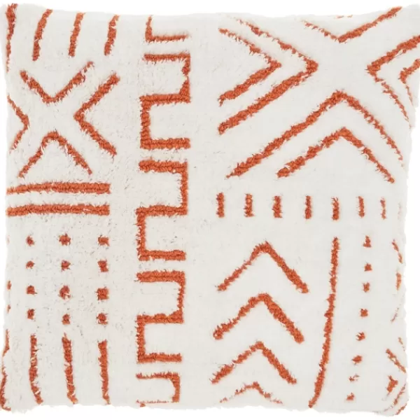 Pillows-Kirkland's Home White And Orange Tufted Geo Throw Pillow White/Orange