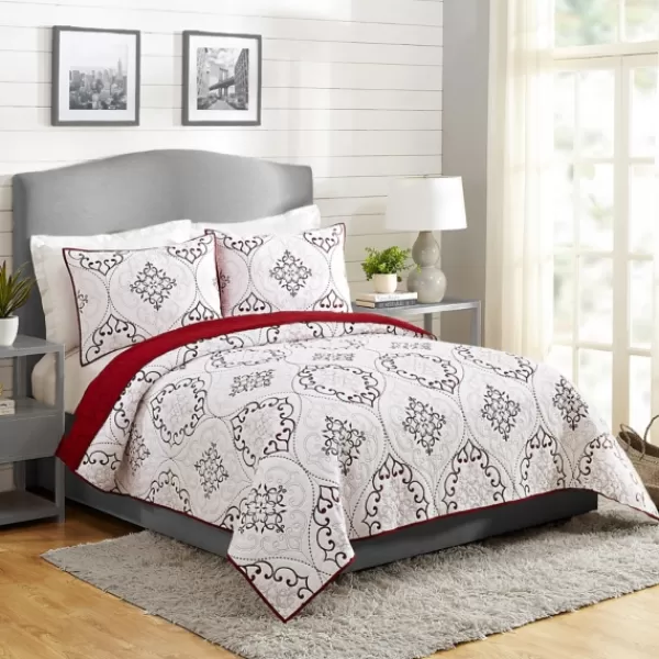 Quilts-Kirkland's Home White And Red Pattern 3-Pc. King Quilt Set Red/White