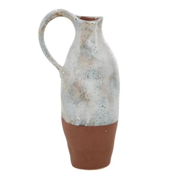 Vases-Kirkland's Home White And Rust Brown Ceramic Vase, 14 In. White/Brown