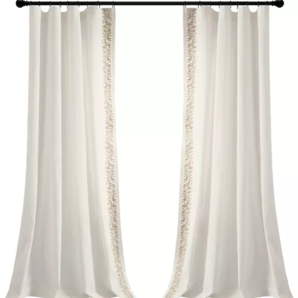 Curtains & Drapes-Kirkland's Home White And Tan Embroidered Curtain Panel, 84 In. White/Tan