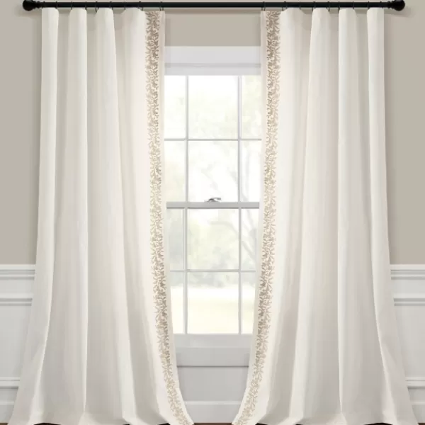 Curtains & Drapes-Kirkland's Home White And Tan Embroidered Curtain Panel, 84 In. White/Tan