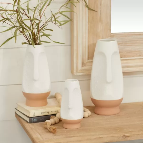 Vases-Kirkland's Home White And Tan Two Tone 3-Pc. Vases White/Tan