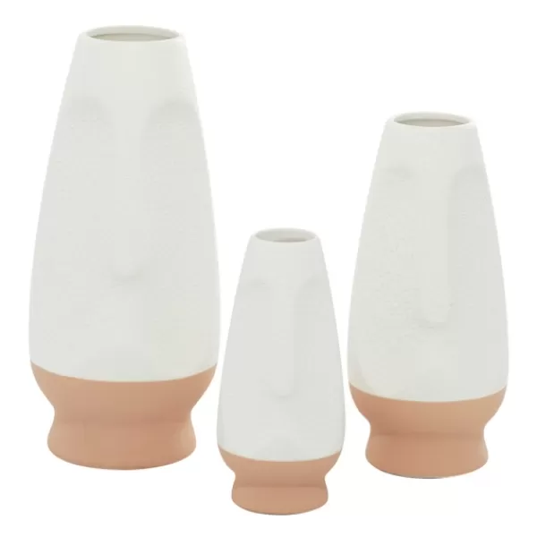 Vases-Kirkland's Home White And Tan Two Tone 3-Pc. Vases White/Tan