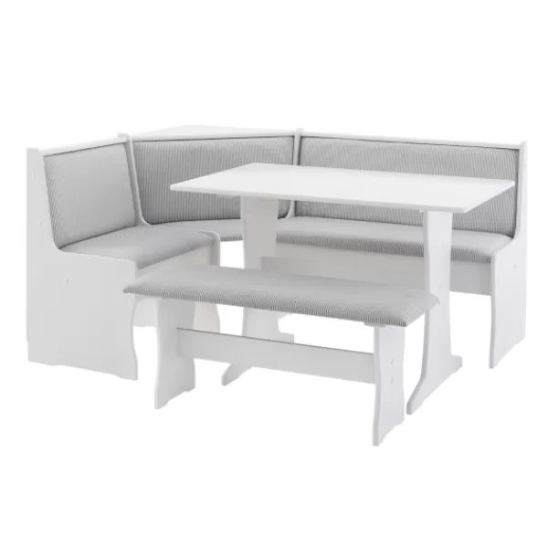 Dining Sets-Kirkland's Home White And Upholstered 3-Pc Dining Nook Set Gray