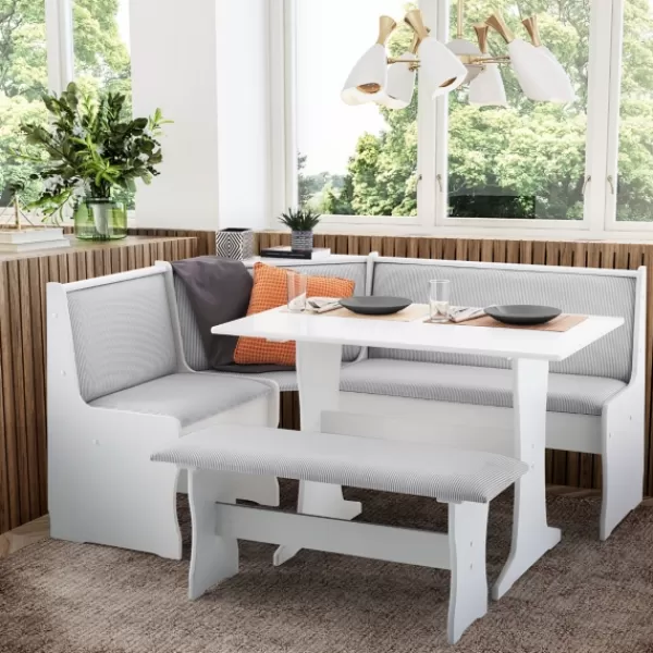 Dining Sets-Kirkland's Home White And Upholstered 3-Pc Dining Nook Set Gray