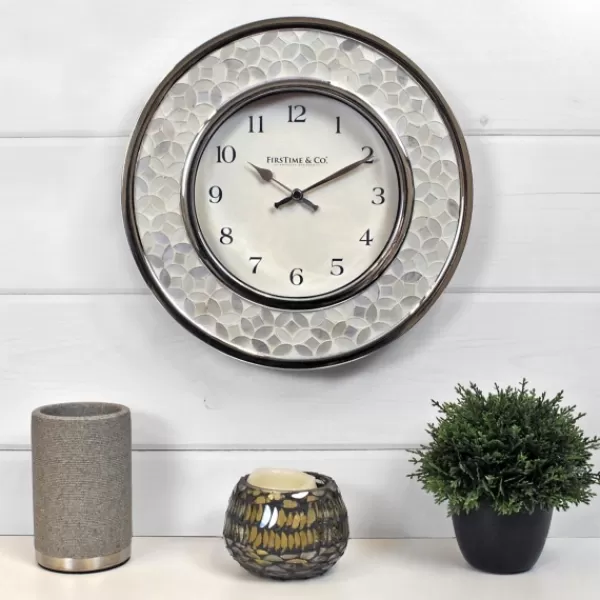 Clocks-Kirkland's Home White Arabesque Mosaic Frame Wall Clock