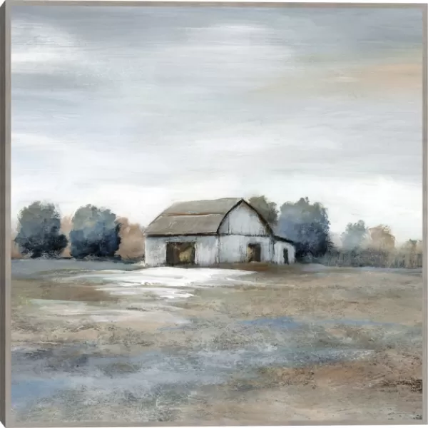 Canvas Art-Kirkland's Home White Barn In Pasture Framed Canvas Art Print Gray