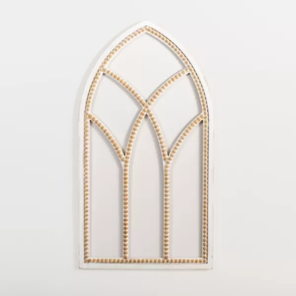 Wall Plaques-Kirkland's Home White Beaded Wood Arched Wall Plaque White/Tan