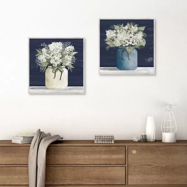 Framed Art-Kirkland's Home White Blossom Bouquet 2-Pc. Framed Wall Art Set Blue/White/Green