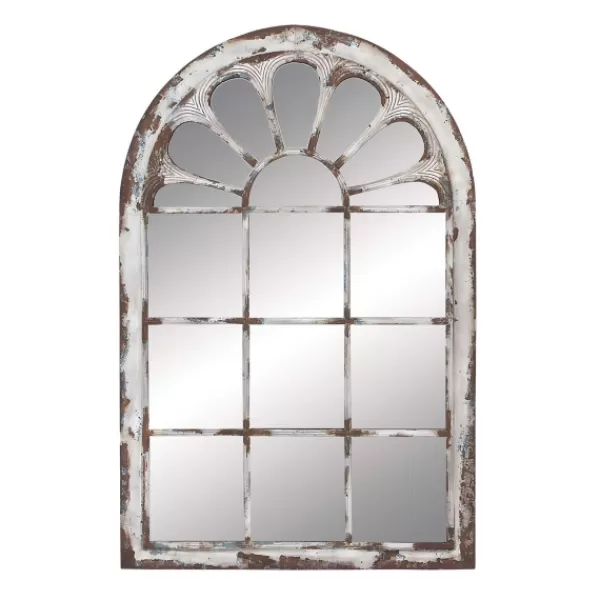 Decorative Mirrors-Kirkland's Home White Brown Rustic Window Iron Frame Wall Mirror