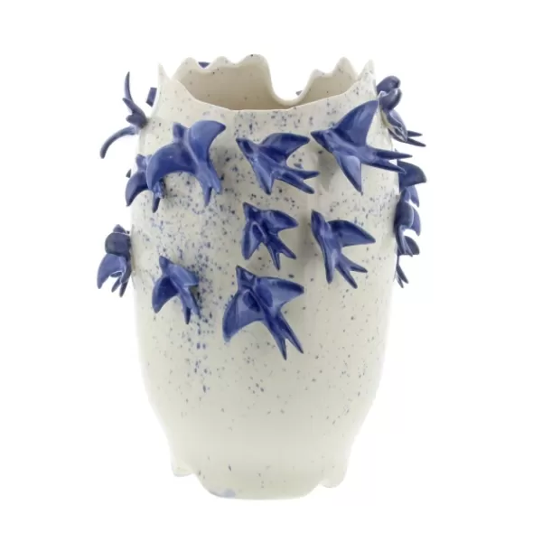 Vases-Kirkland's Home White Ceramic Coastal Vase, 12 In. White/Blue