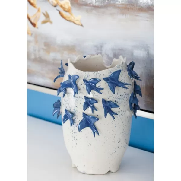 Vases-Kirkland's Home White Ceramic Coastal Vase, 12 In. White/Blue