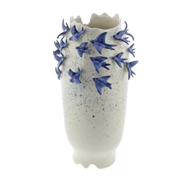 Vases-Kirkland's Home White Ceramic Coastal Vase, 18 In. White/Blue