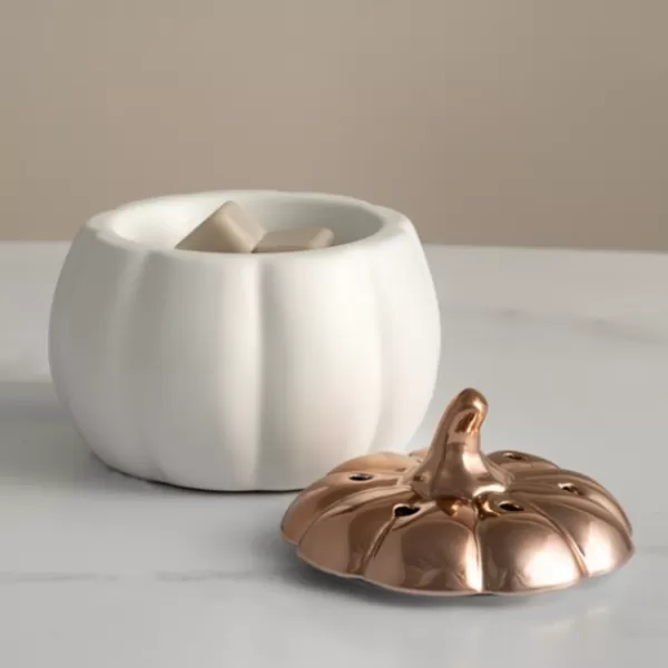 Home Fragrance-Kirkland's Home White Ceramic Pumpkin Wax Warmer White/Gold