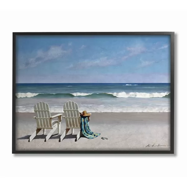 Framed Art-Kirkland's Home White Chairs On The Beach Framed Giclee Canvas Art Blue/White