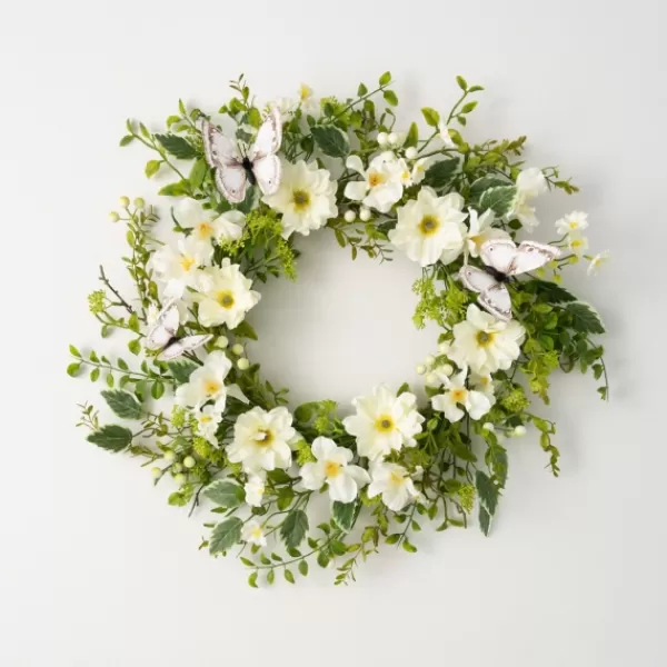 Stems & Bouquets-Kirkland's Home White Dahlia Butterfly Wreath White/Green