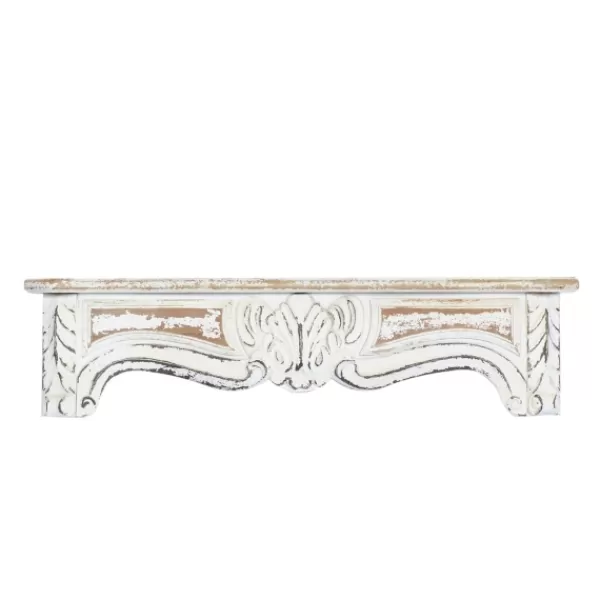 Shelves-Kirkland's Home White Distressed Carved Wood Acanthus Wall Shelf