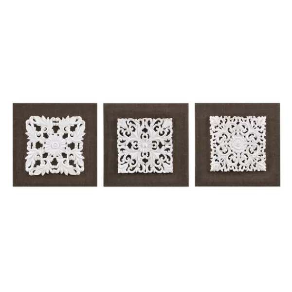 Wall Plaques-Kirkland's Home White Embellished Trinity Wall Plaques, Set Of 3 Brown/White