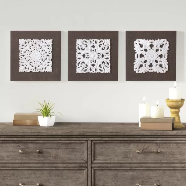 Wall Plaques-Kirkland's Home White Embellished Trinity Wall Plaques, Set Of 3 Brown/White