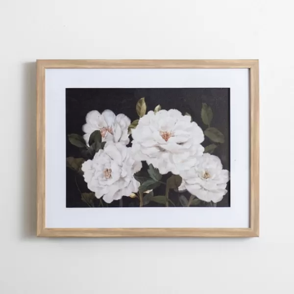 Framed Art-Kirkland's Home White Flowers On Black Back Framed Art Print White/Black