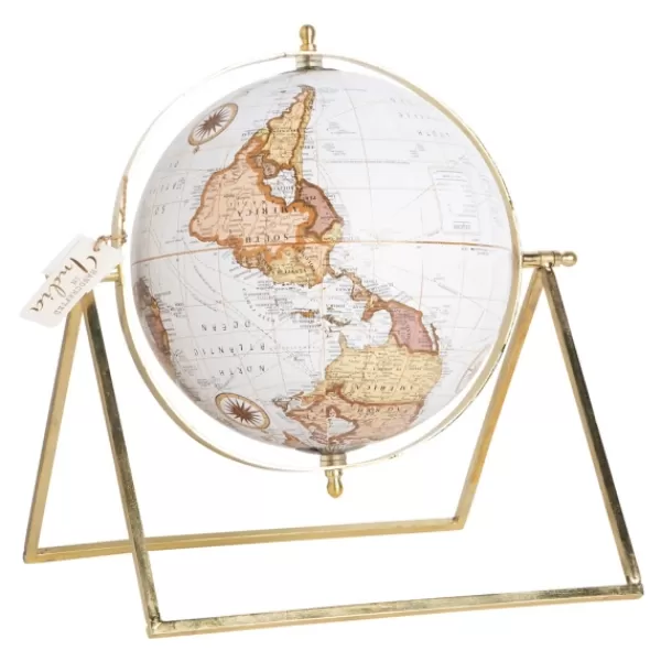 Statues & Figurines-Kirkland's Home White Globe With Gold Linear Base White/Gold