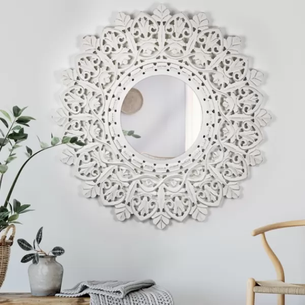 Decorative Mirrors-Kirkland's Home White Handcarved Mandala Circle Wall Mirror