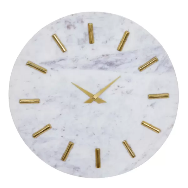 Clocks-Kirkland's Home White Marble And Gold Accent Wall Clock, 15 In.