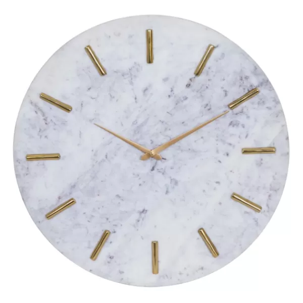 Clocks-Kirkland's Home White Marble And Gold Accent Wall Clock, 20 In.