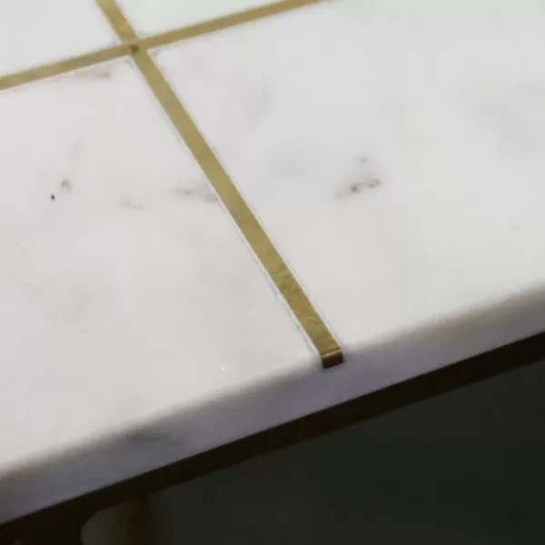Accent & End Tables-Kirkland's Home White Marble And Gold Grid Accent Tables, Set Of 2 White/Gold