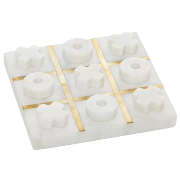 Decorative Accents-Kirkland's Home White Marble And Gold Tic Tac Toe Board White/Gold