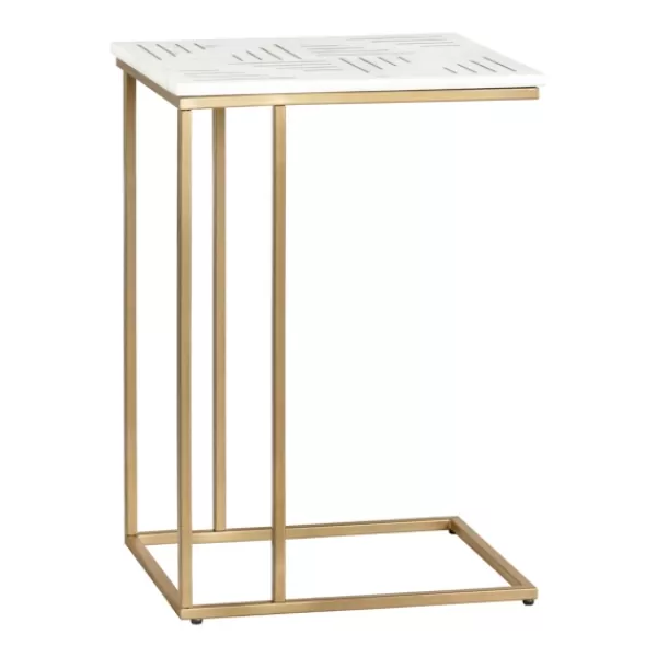 Accent & End Tables-Kirkland's Home White Marble Top Gold Metal C-Table Gold/White