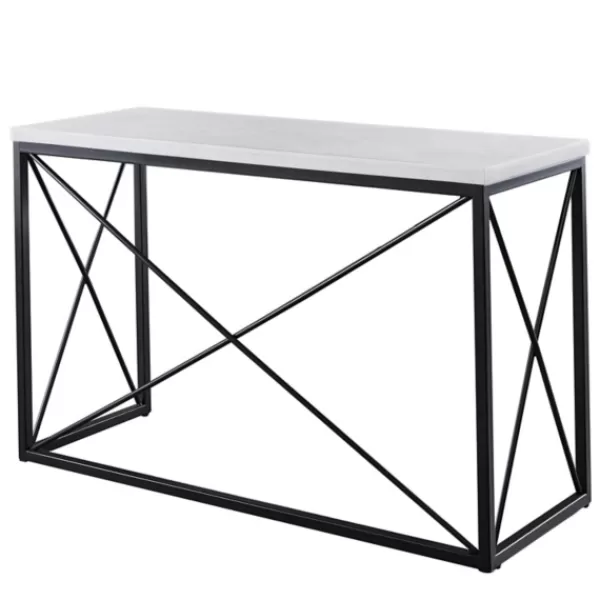 Console Tables-Kirkland's Home White Marble Top Sabin Metal Base Sofa Table