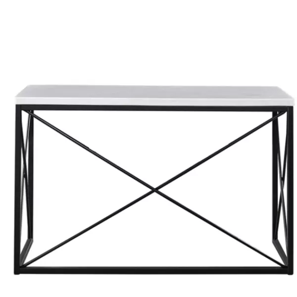 Console Tables-Kirkland's Home White Marble Top Sabin Metal Base Sofa Table