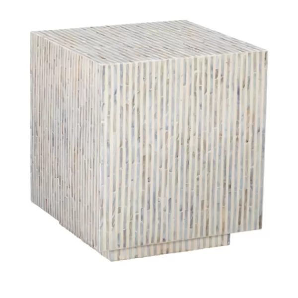 Accent & End Tables-Kirkland's Home White Mother Of Pearl Striped Side Table White/Ivory