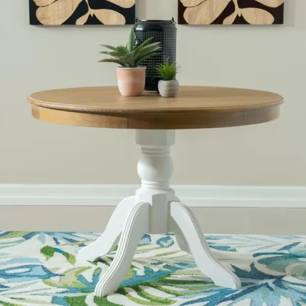 Dining Tables-Kirkland's Home White Natural Top Pedestal Dining Table