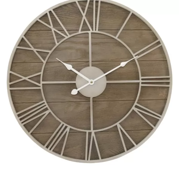 Clocks-Kirkland's Home White Natural Wood Raised Clock