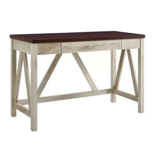 Office Furniture-Kirkland's Home White Oak Farmhouse A-Frame Desk With Brown Top