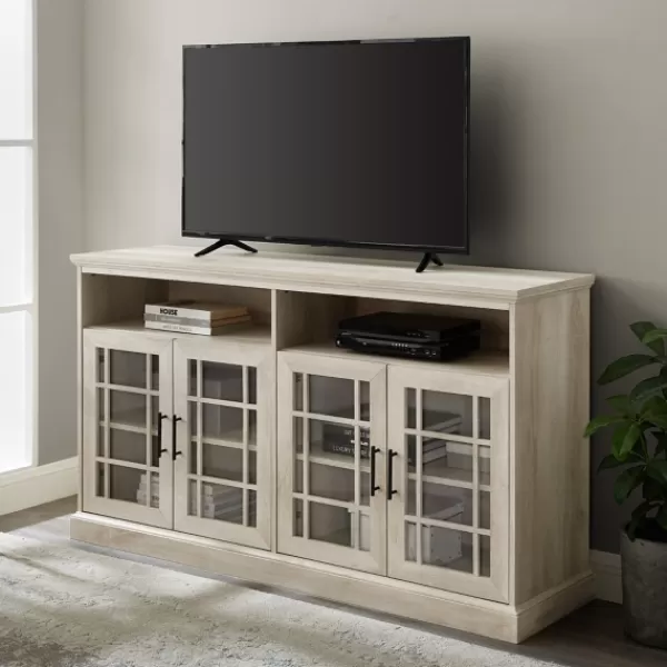 Tv Stands & Media Consoles-Kirkland's Home White Oak Glass Door Tv Stand, 58 In. Ivory