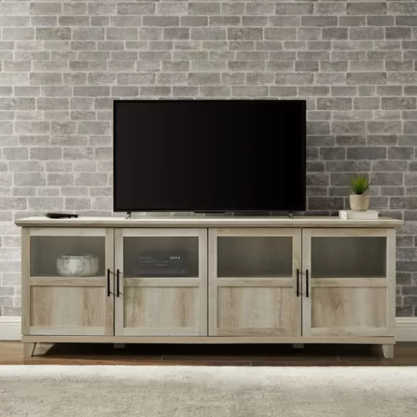 Tv Stands & Media Consoles-Kirkland's Home White Oak Glass Paneled Door Tv Stand Ivory